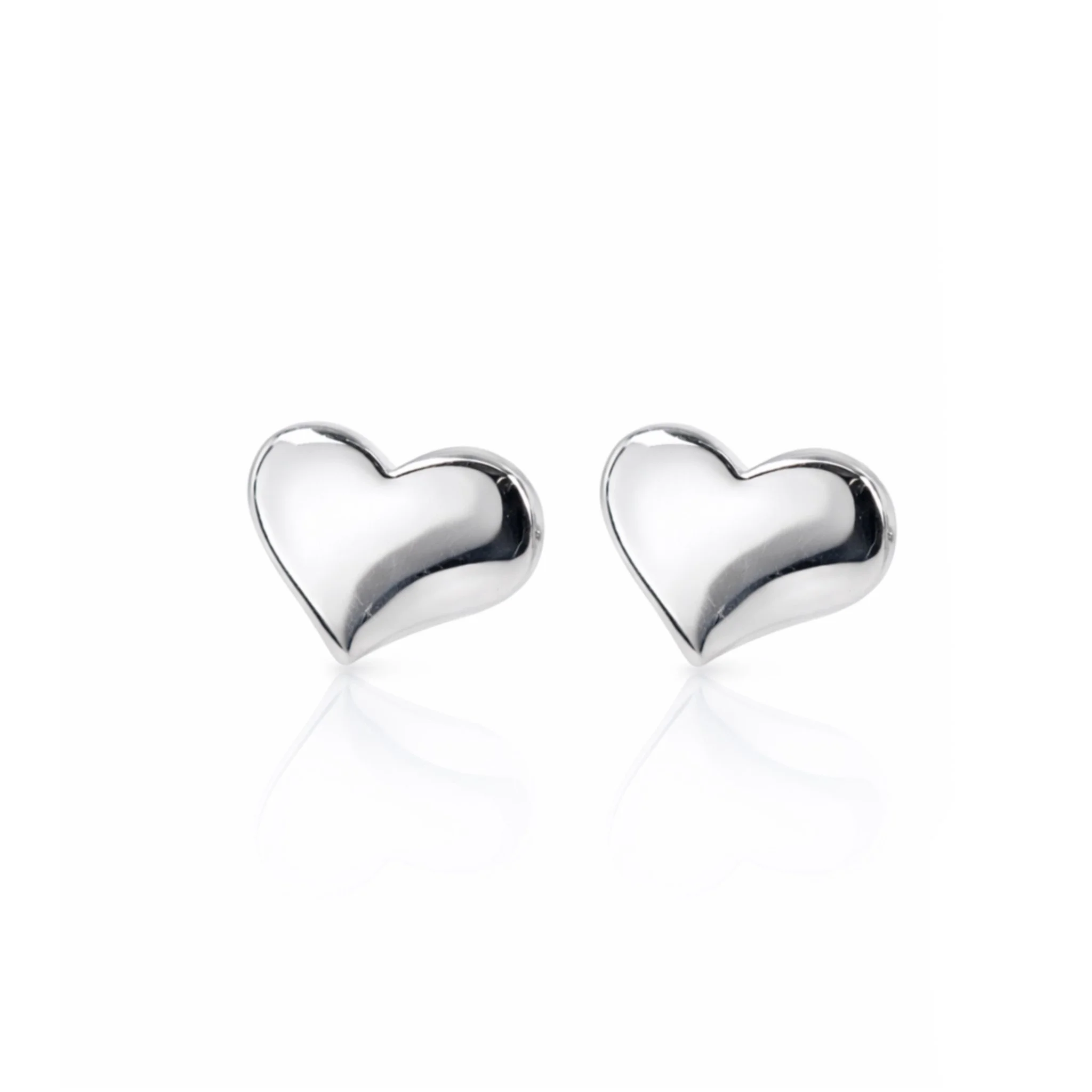 14K White Gold High Polish Bubble Heart Stud Earrings