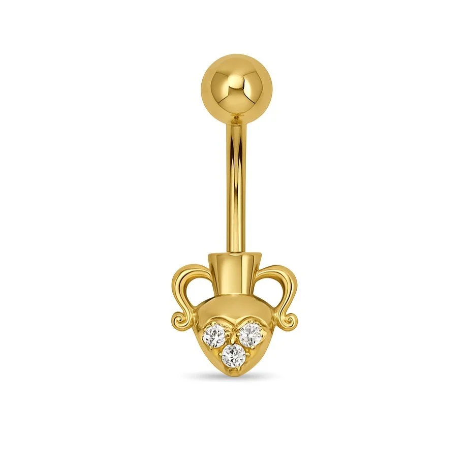 14K Gold CZ Jug Navel Ring