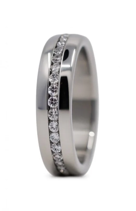 Stainless Steel Channel Set CZ Eternity Band