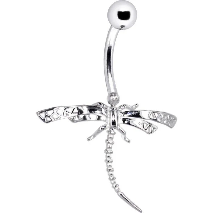 14K White Gold Dragonfly 14G Navel Ring