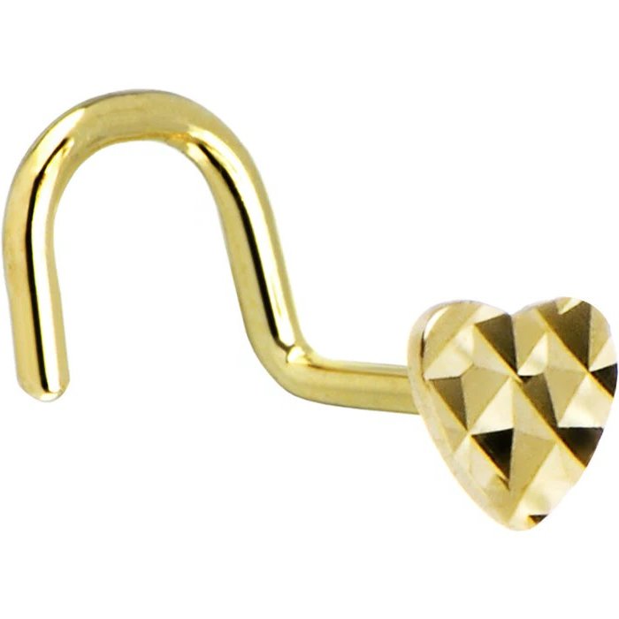 14K Gold Diamond-Cut Heart Nose Screw