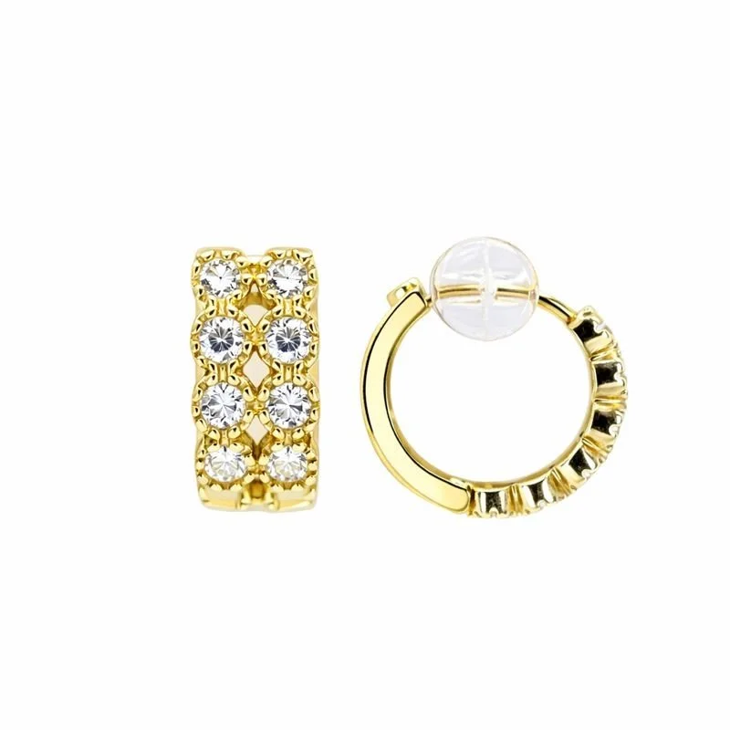 14K Yellow Gold Two-Row Channel Set CZ Hoop Earrings
