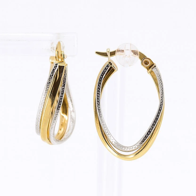 10K White & Yellow Gold Intertwined High Polish Triple Hoop Earrings