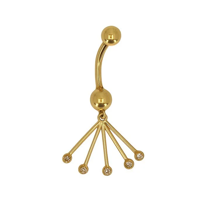 14K Gold Diamond Dangle Fan Navel Ring