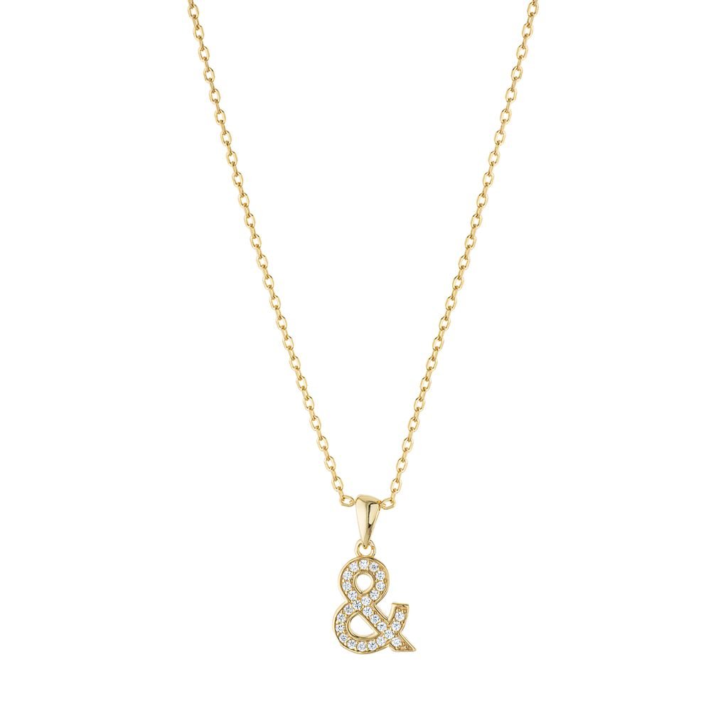 14k Gold Plated CZ Ampersand Necklace