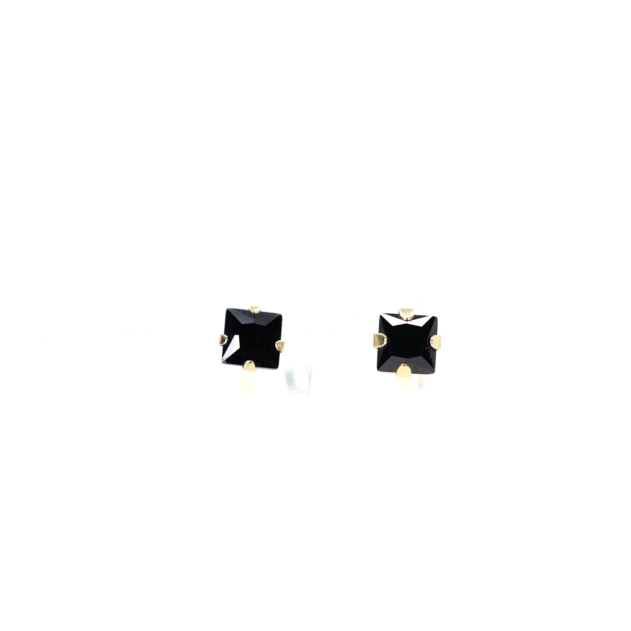 14K Yellow Gold 3.00mm Black CZ Stud Earrings