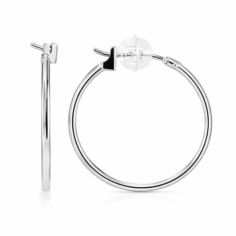14K White Gold High Polish 1.3mm Hoop Earrings