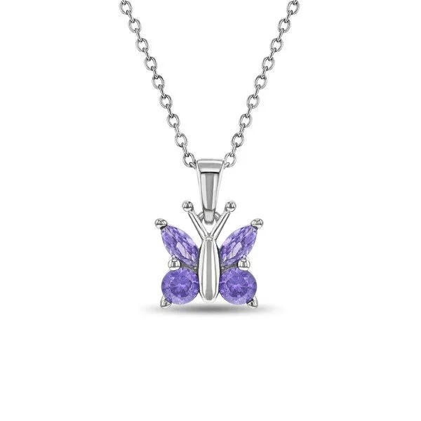 Sterling Silver Purple CZ Butterfly Children's Necklace