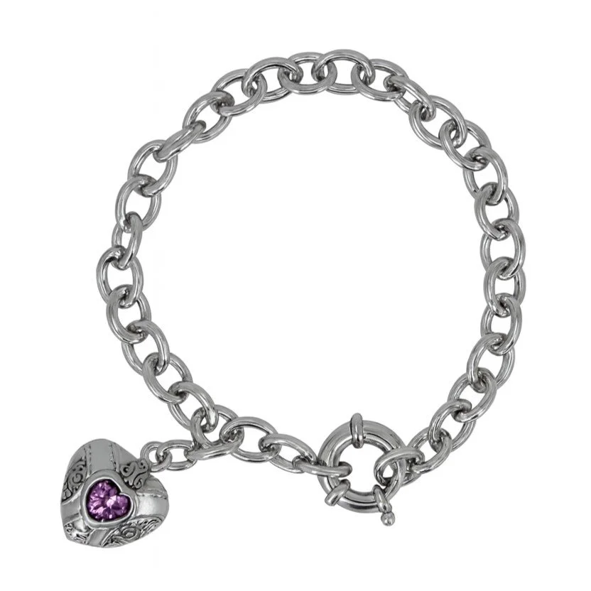 Sterling Silver Rolo Link Pink Sapphire Bracelet