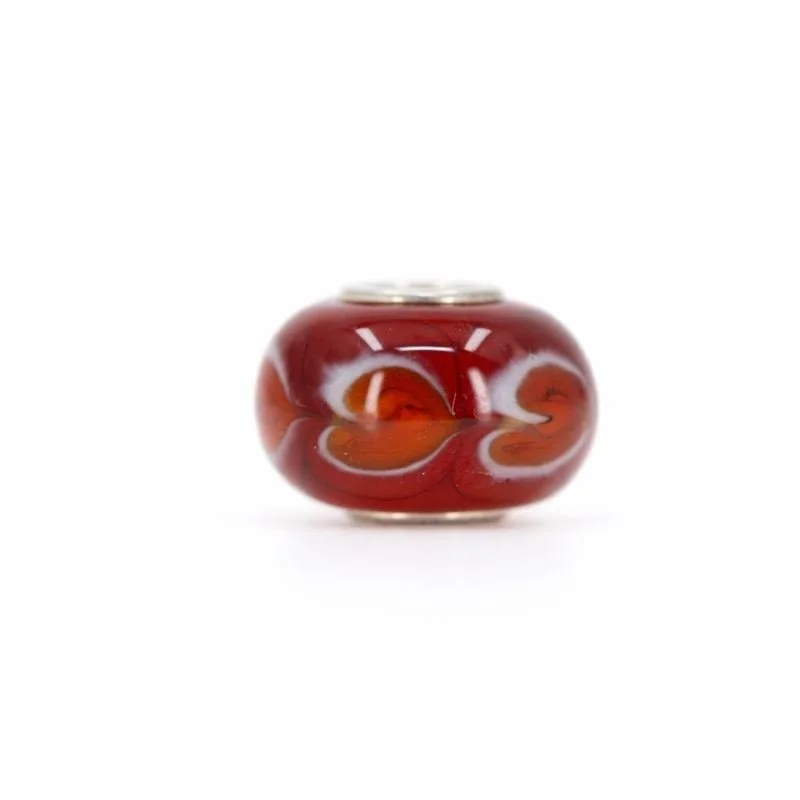 Sterling Silver Red & White Heart Swirl Murano Glass Bead Charm