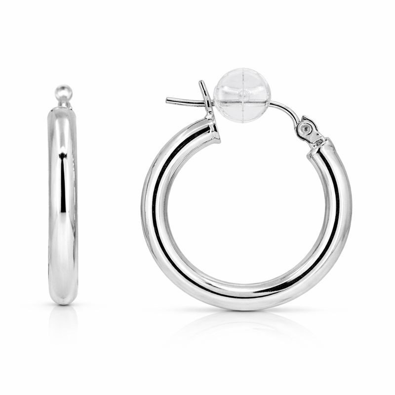 14K White Gold High Polish 2.5mm Circle Hoop Earrings