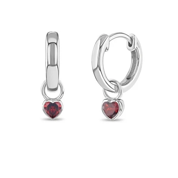 Sterling Silver Red CZ Heart Children's Hoop Earrings