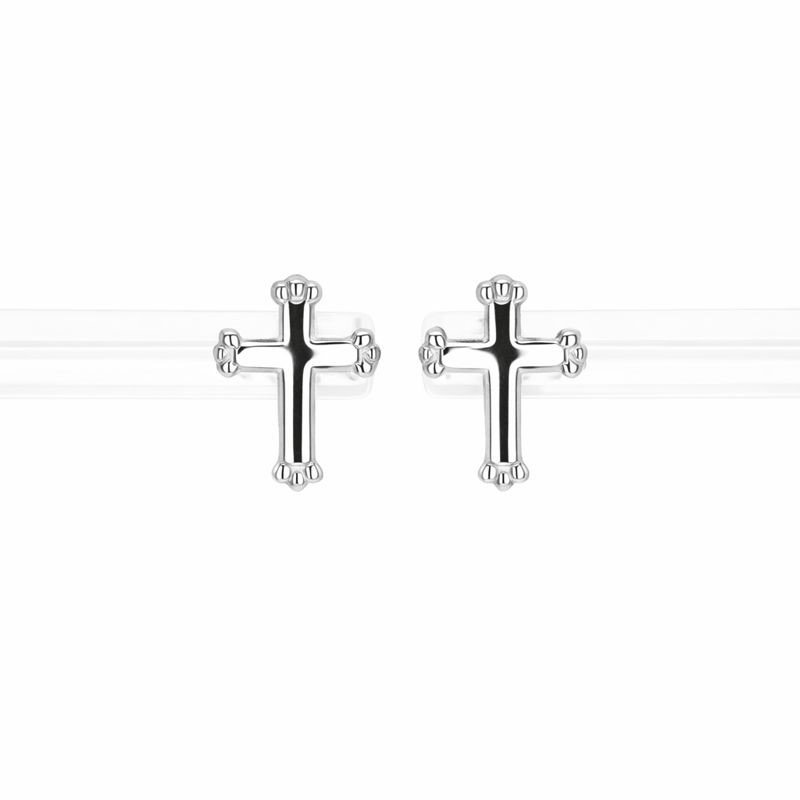 14K White Gold Fancy Cross Stud Earrings