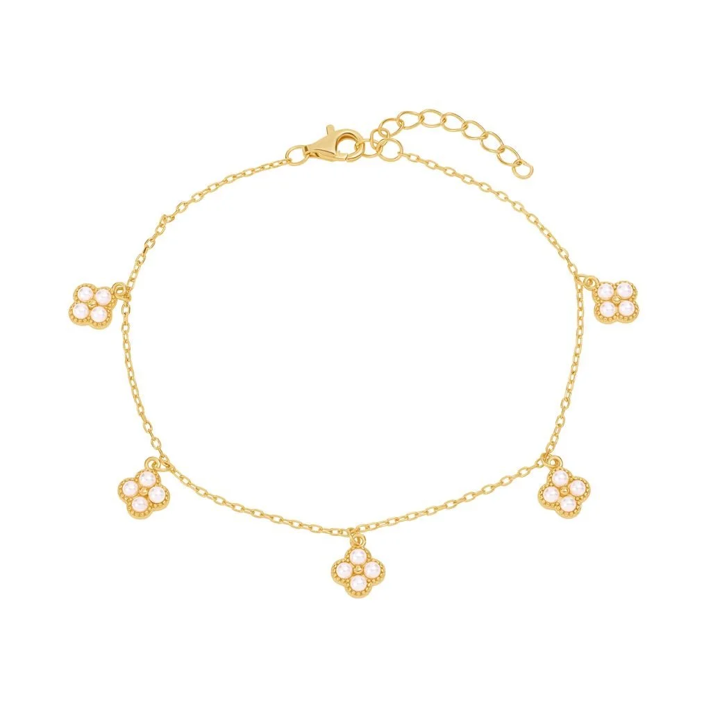 14k Gold Plated Multi Pearl Clover Bracelet
