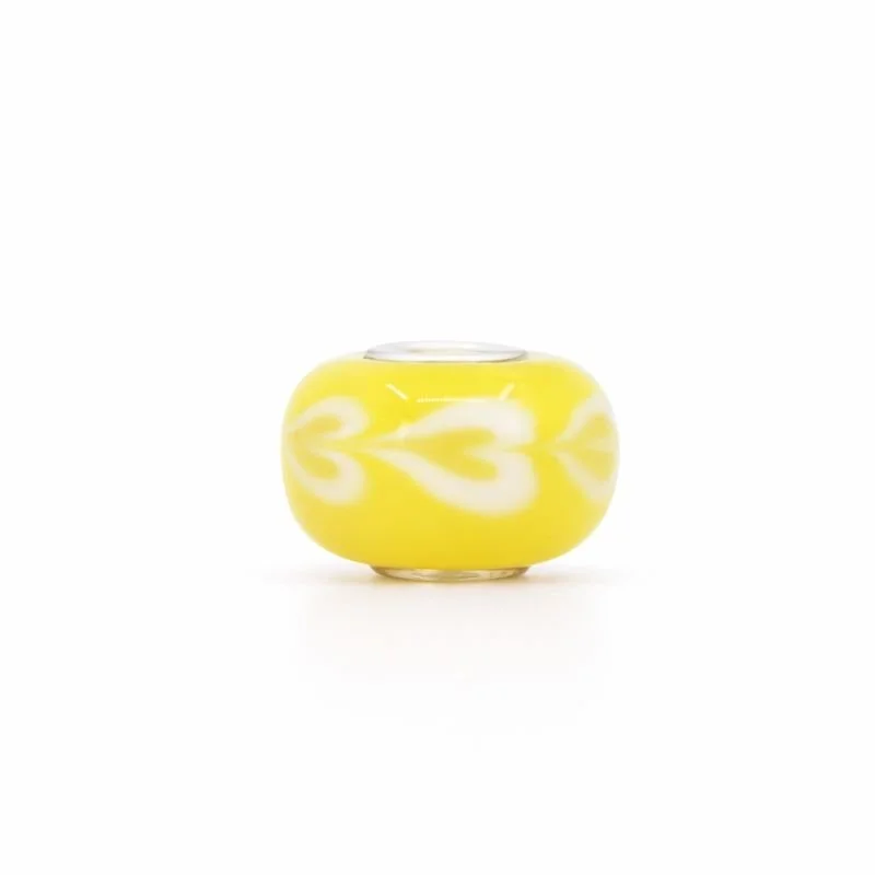 Sterling Silver Yellow & White Heart Swirl Murano Glass Bead Charm