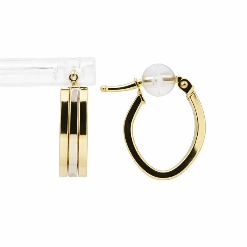 14K White & Yellow Gold High Polish Oval Hoop Earrings