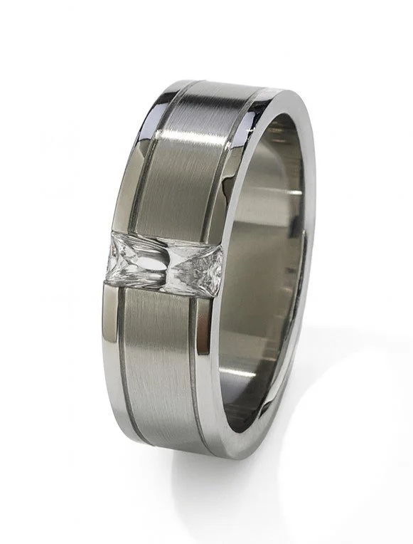 Stainless Steel 8mm CZ Satin Finish Band