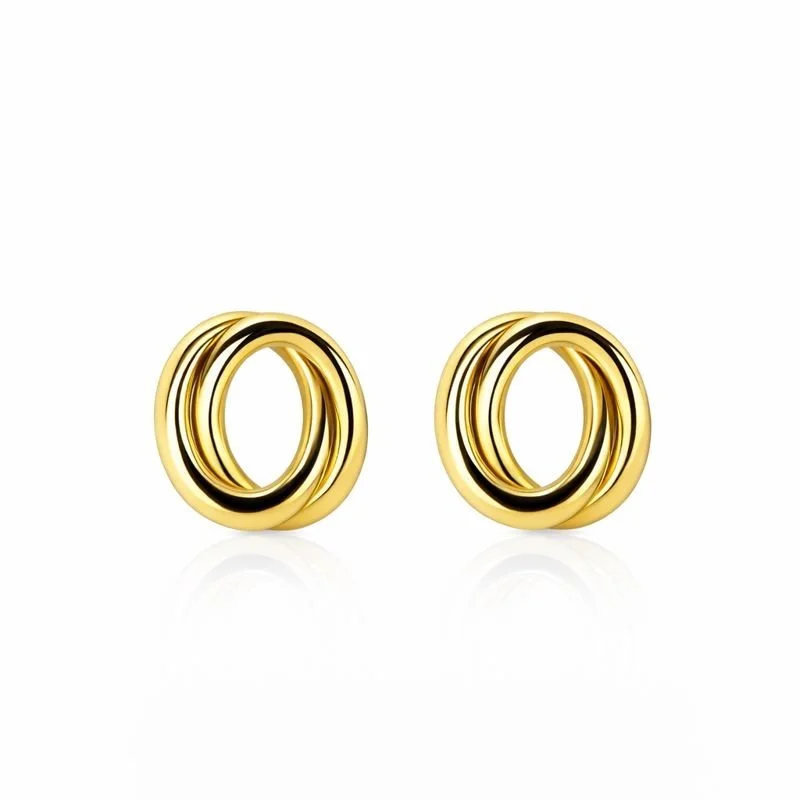 14K Yellow Gold Vintage Interlocking Oval Stud Earrings