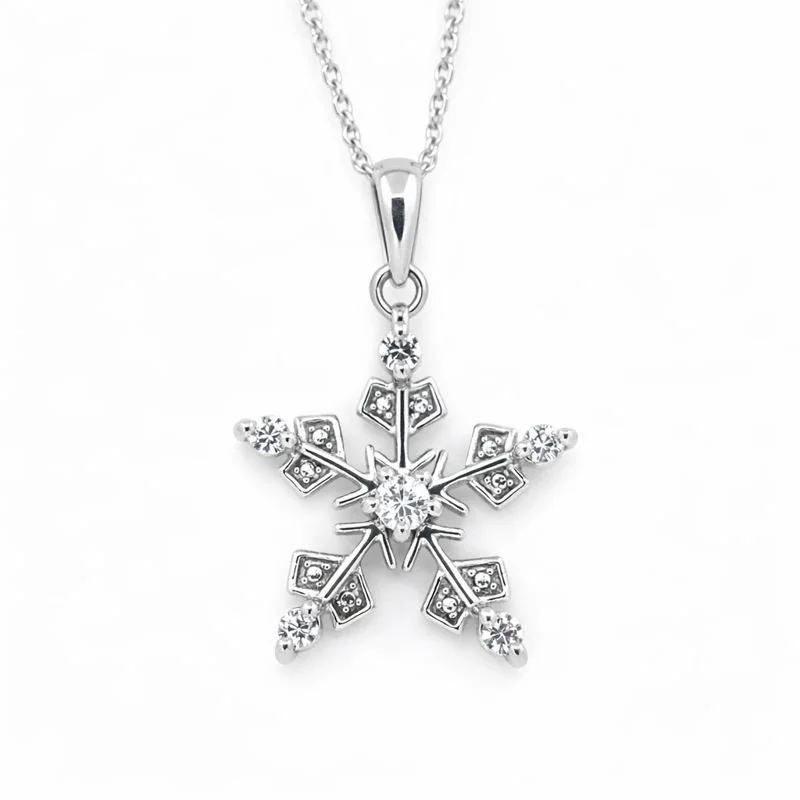 Sterling Silver Aquamarine Diamond Accent Snowflake Pendant Necklace