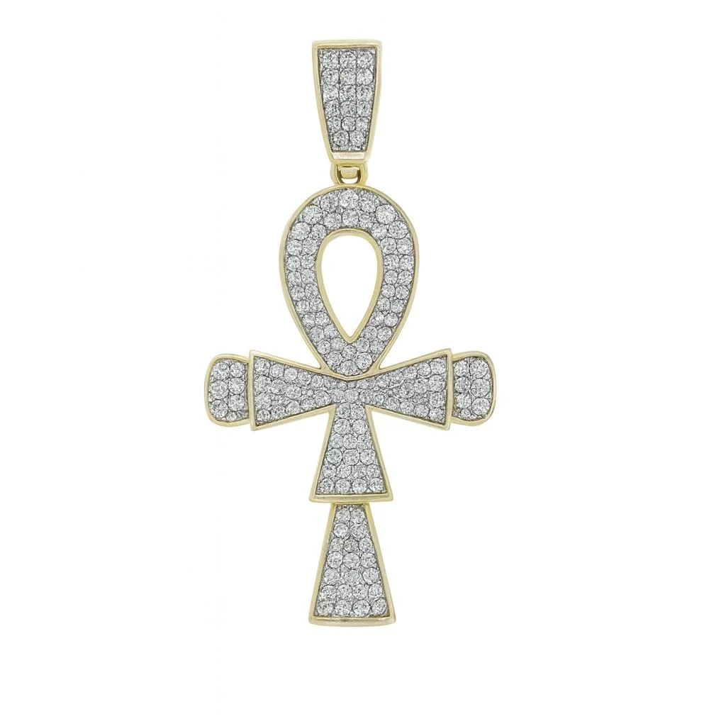 Gold Plated CZ Ankh Pendant w/ 6.8mm Bail