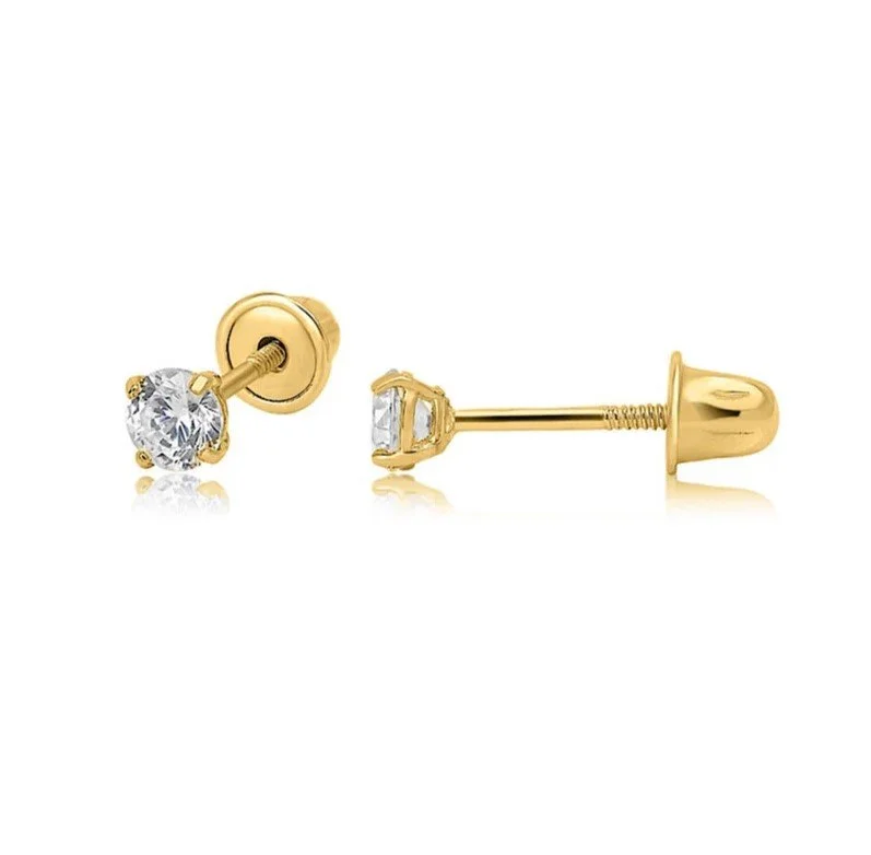 14K Gold 2mm Round CZ Stud Screw Back Earrings
