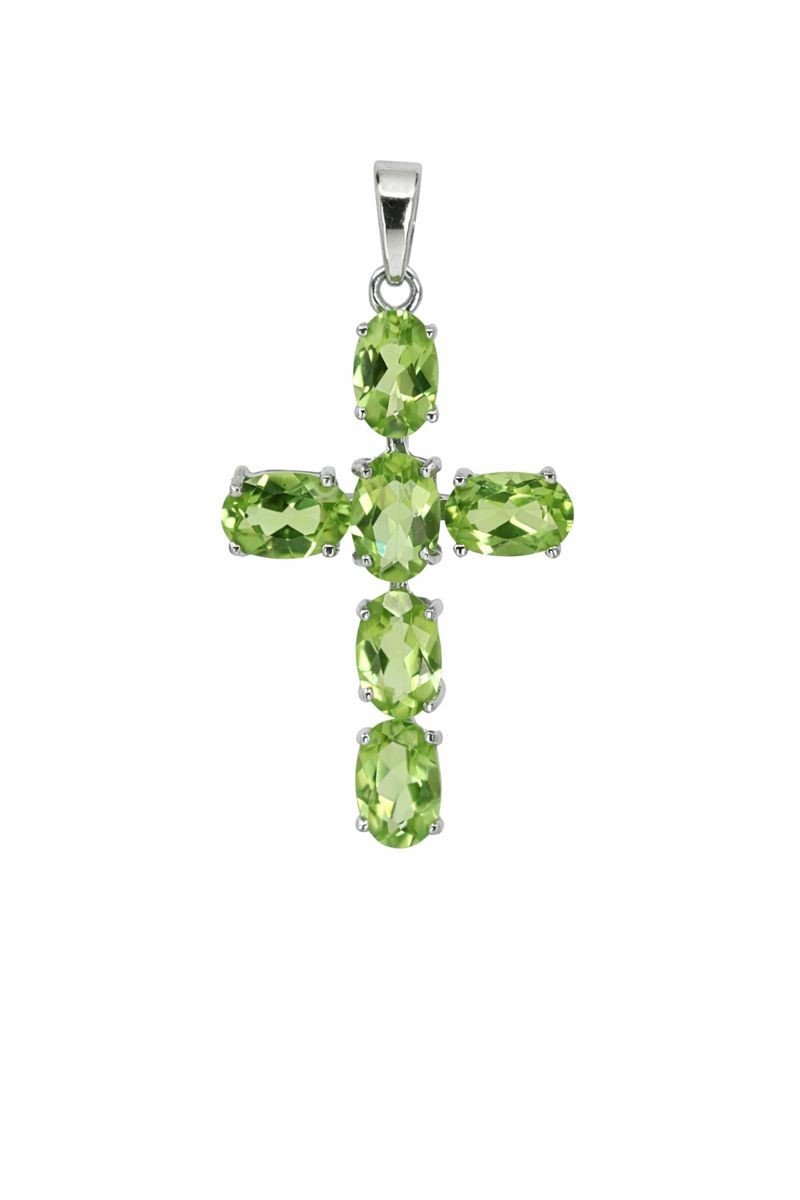 Sterling Silver Peridot Cross Pendant