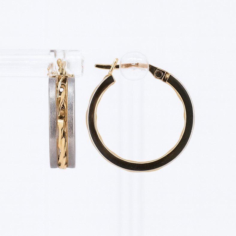 14K White & Yellow Gold Satin Finish Multi-Line Hoop Earrings