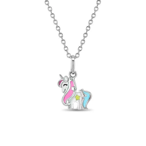 Sterling Silver Enamel Unicorn Children's Necklace
