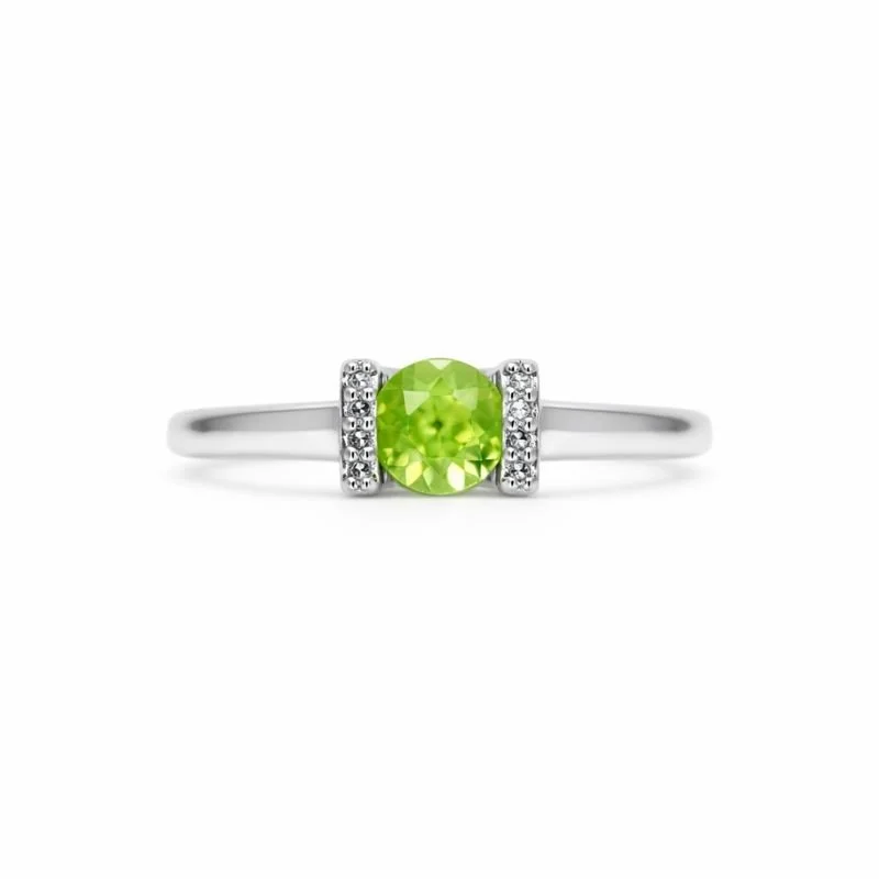 Sterling Silver Peridot & Diamond Accented Ring