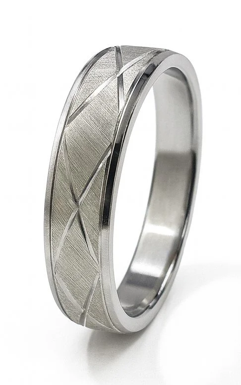 Stainless Steel 7mm Satin and High Polish Diamond-Cut Band