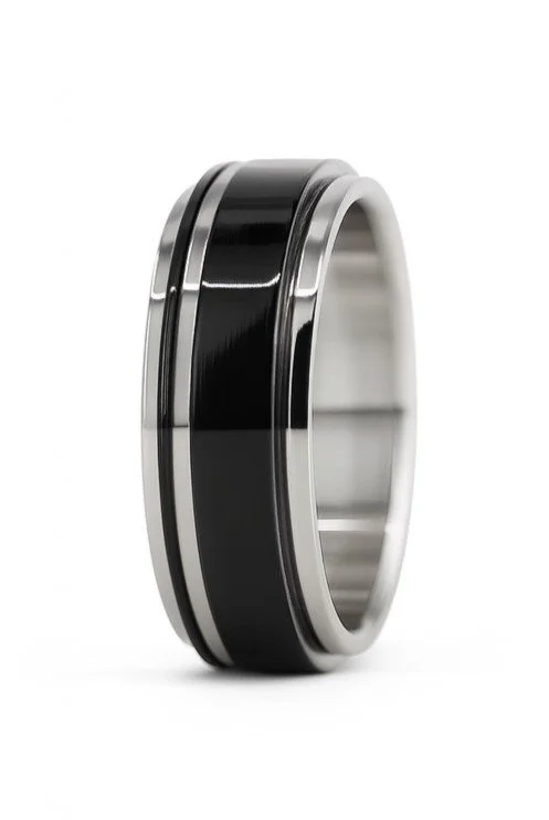 Stainless Steel 8mm Black Rhodium Band