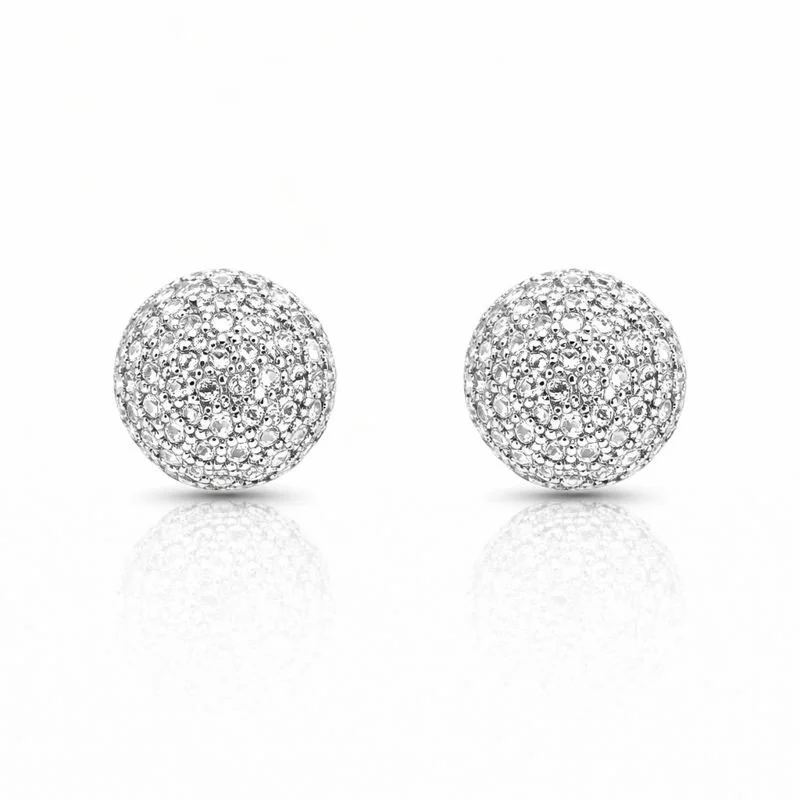 Rhodium Plated CZ Ball Stud Earrings