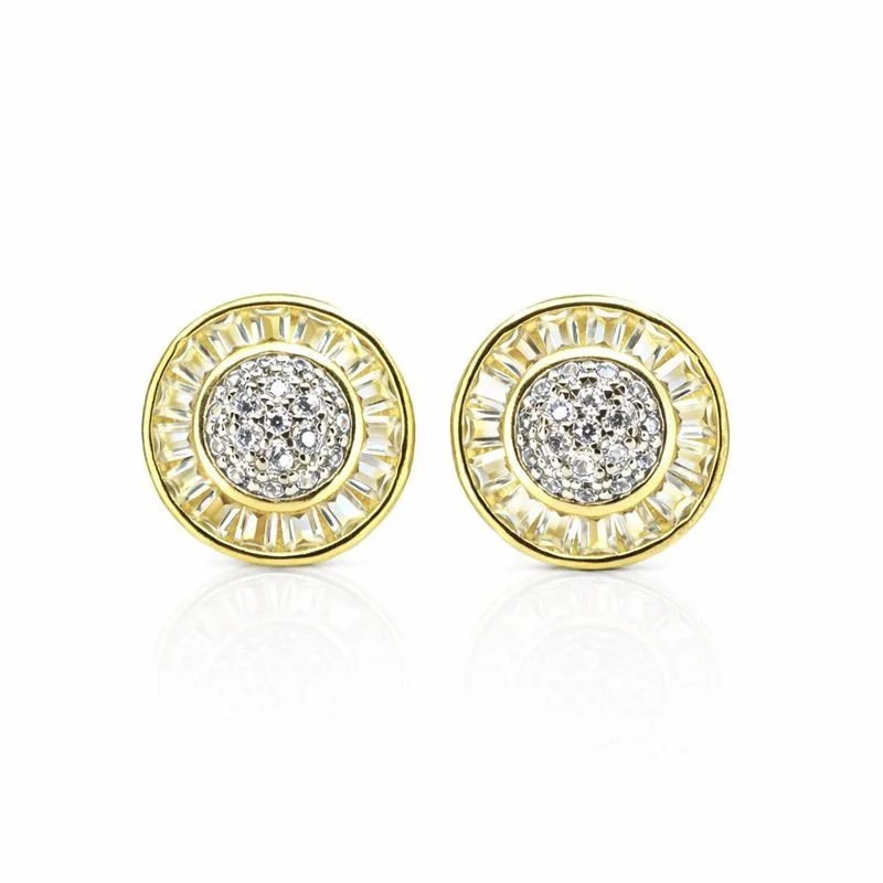 Gold-Plated CZ Round Stud Earrings
