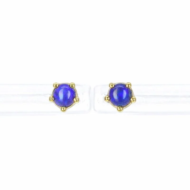 14K Yellow Gold Genuine Blue Opal Stud Earrings