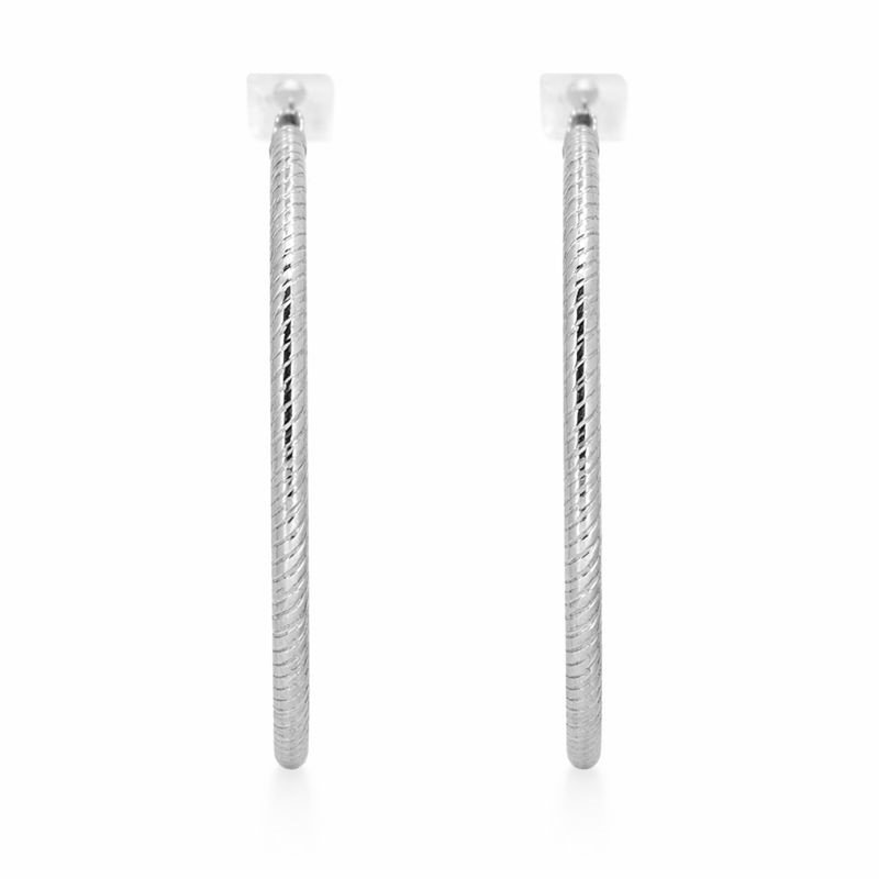 14K White Gold Textured Knife-Edge Hoop Earrings