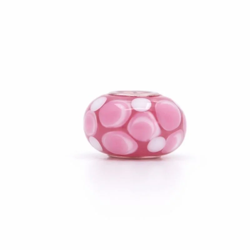 Sterling Silver Pink & White Spotted Murano Glass Bead Charm