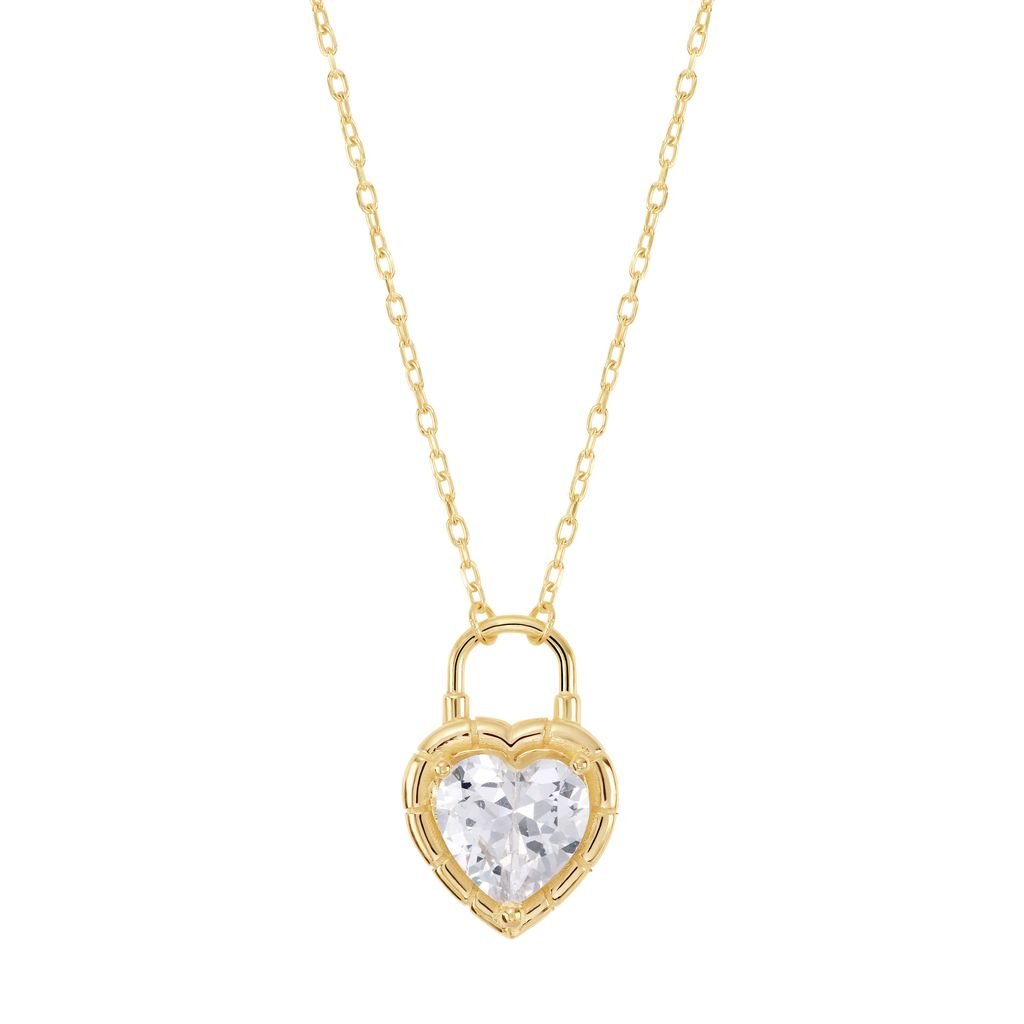 14k Gold Plated CZ Heart Lock Necklace