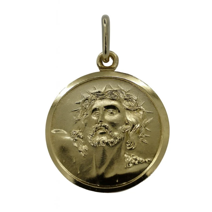 Gold Plated Satin Finish Jesus Head Pendant