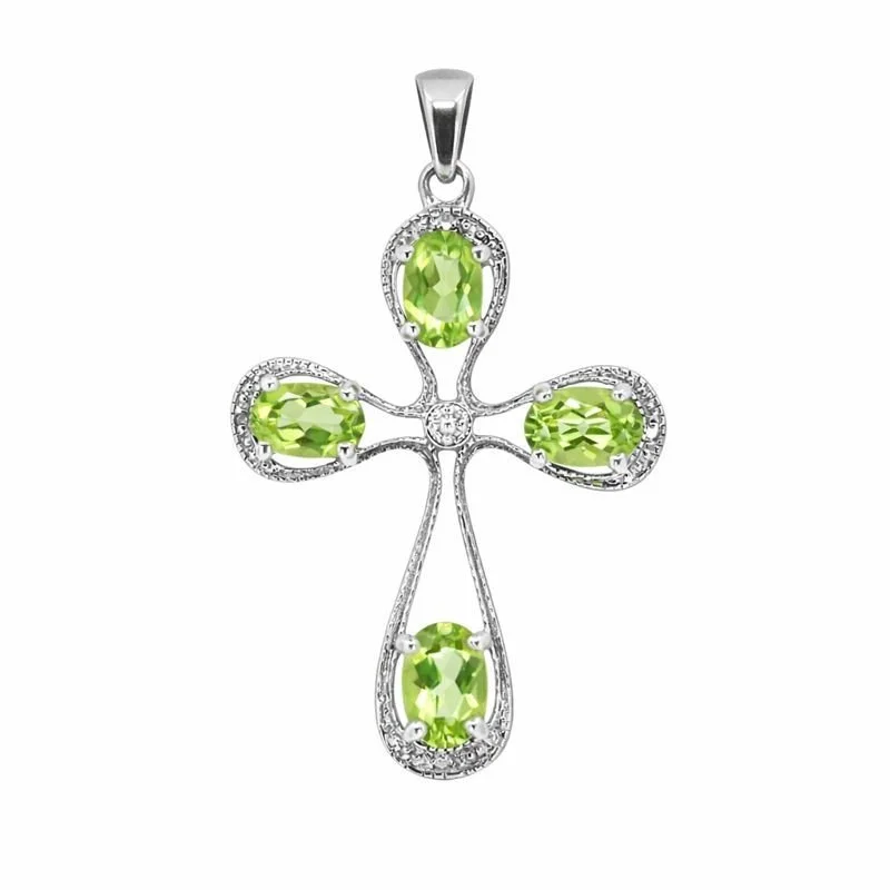 Sterling Silver Peridot & Diamond Cross Pendant