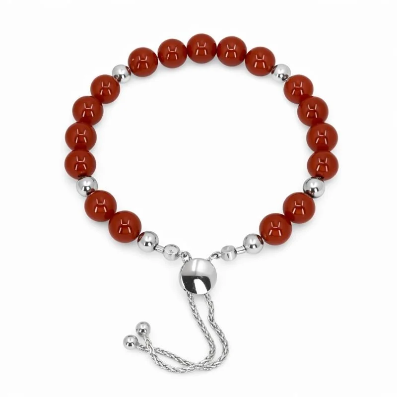 Sterling Silver Genuine Carnelian Adjustable Bolo Bracelet