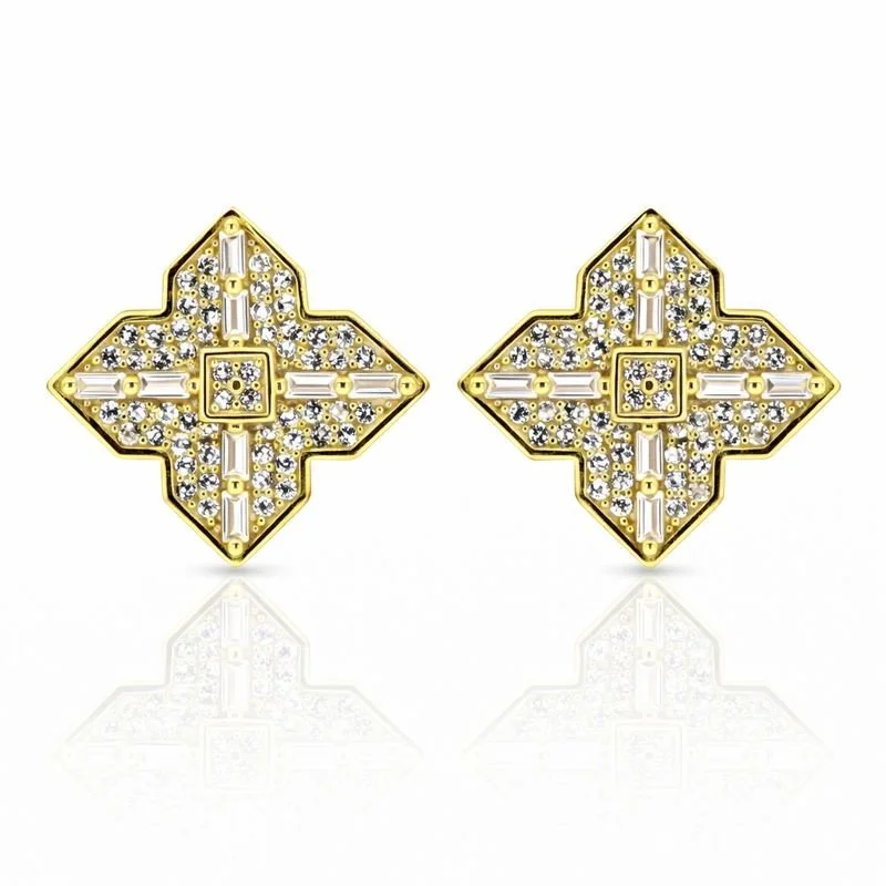 Gold Plated CZ "X" Stud Earrings
