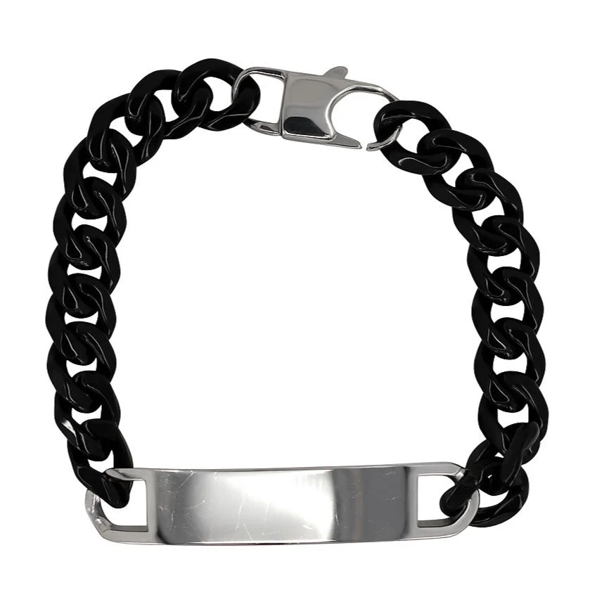 Stainless Steel 8.5" Black Curb Link Engravable ID Bracelet