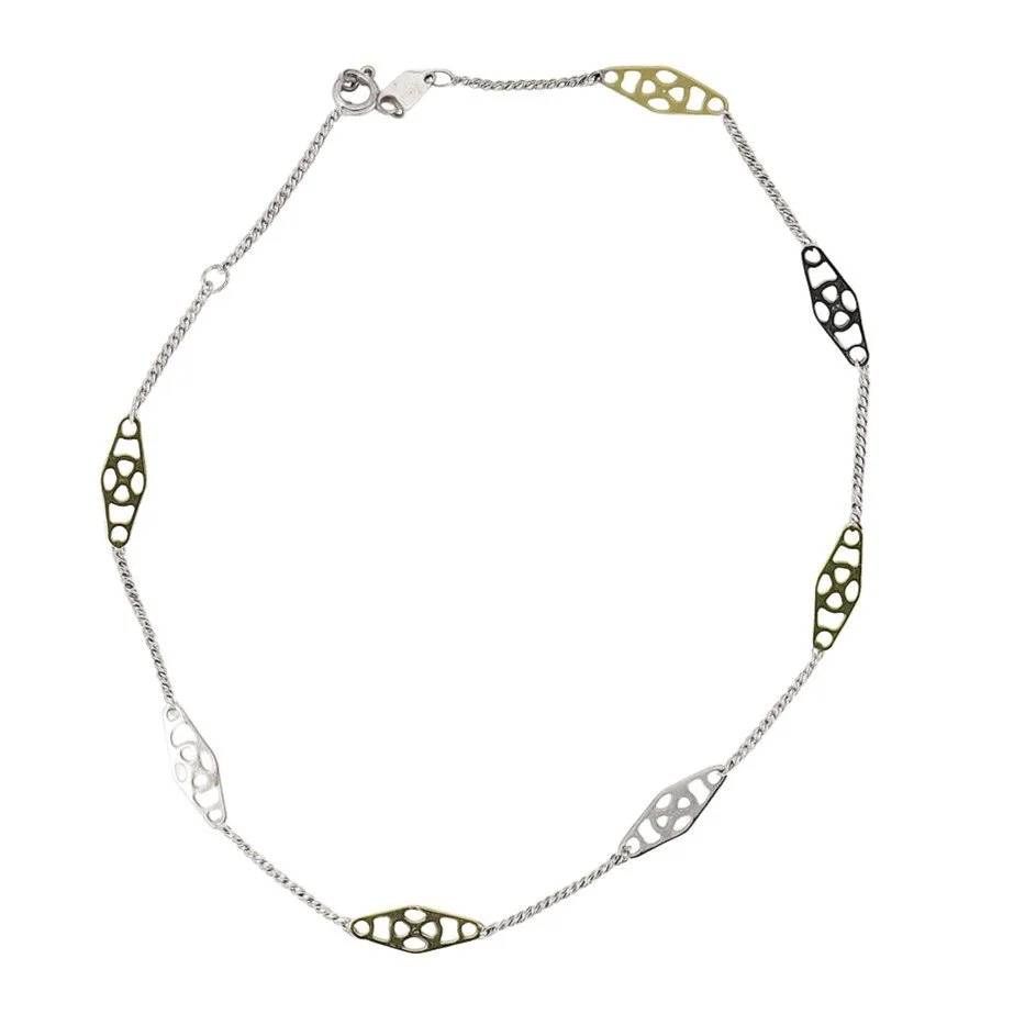 Sterling Silver and Solid 14K Gold 10" Filigree Anklet