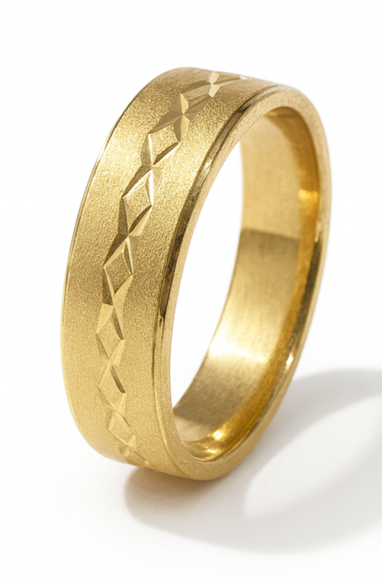 Stainless Steel 14K Gold Plated Diamond-Cut Eternity Band