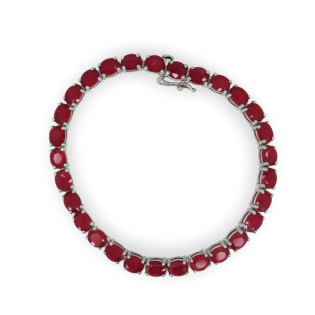 Sterling Silver 7" Glass-Filled Genuine Ruby Ladies Bracelet