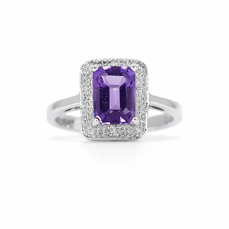 Sterling Silver Amethyst & Diamond Accent Ring