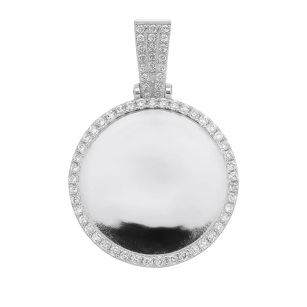Sterling Silver CZ Round Engravable Pendant