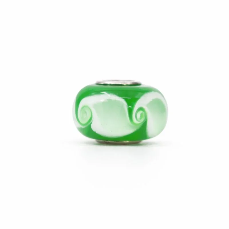 Sterling Silver Green & White Swirl Murano Glass Bead Charm