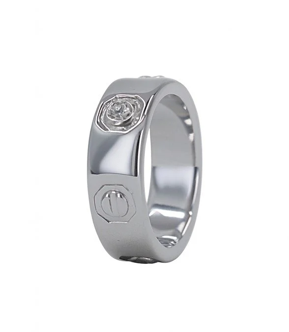 Sterling Silver Bezel Set Diamond Screw Band Ring