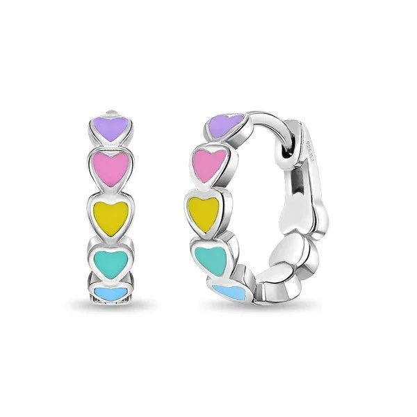 Sterling Siler Enamel Heart Children's Hoop Earrings